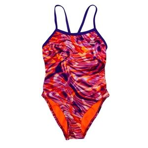 TYR Youth Competitive Swimsuit Tie Dye One Piece Orange Purple 26 (8)